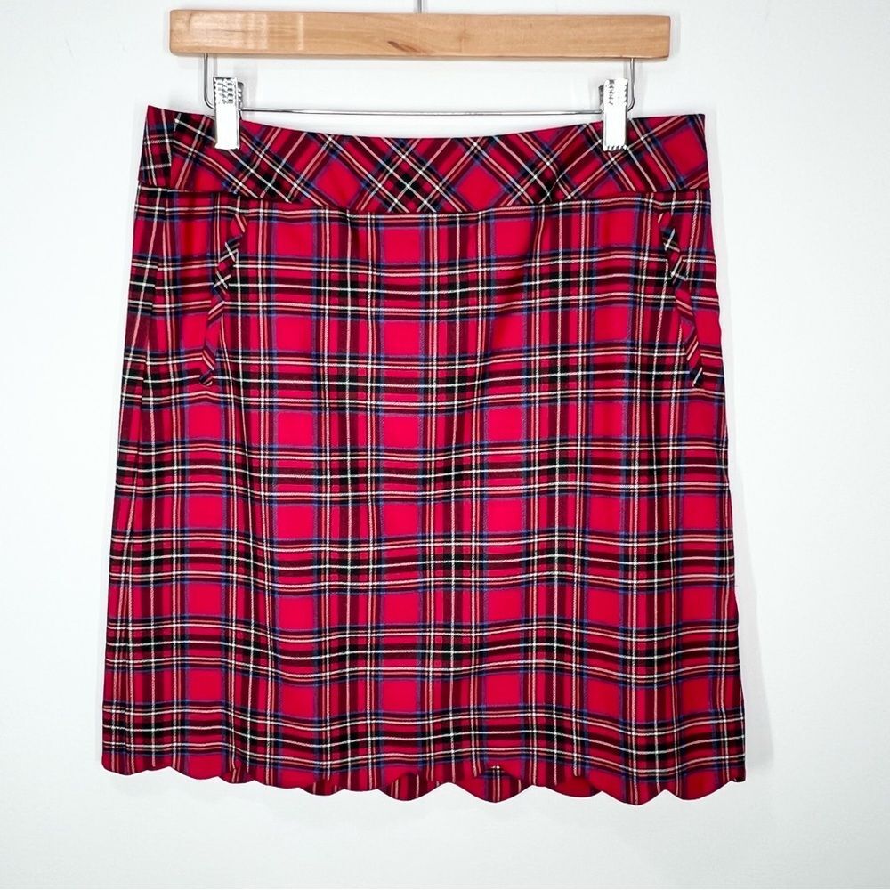 Talbots Red Tartan Plaid Scalloped Hem Wool Blend Skirt 8 Petite 8P
